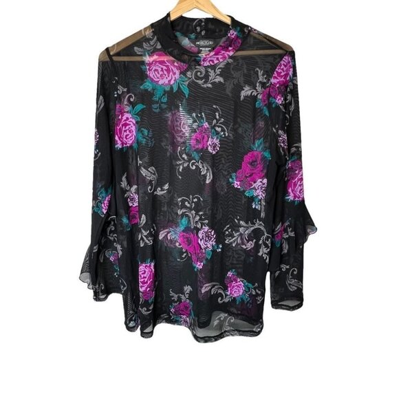 Addition Elle Michel Studio Floral Sheer Long Ruffle Sleeve Feminine - Picture 1 of 7